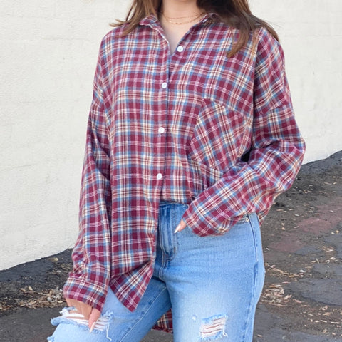 River Plaid Button Up Top Ivory