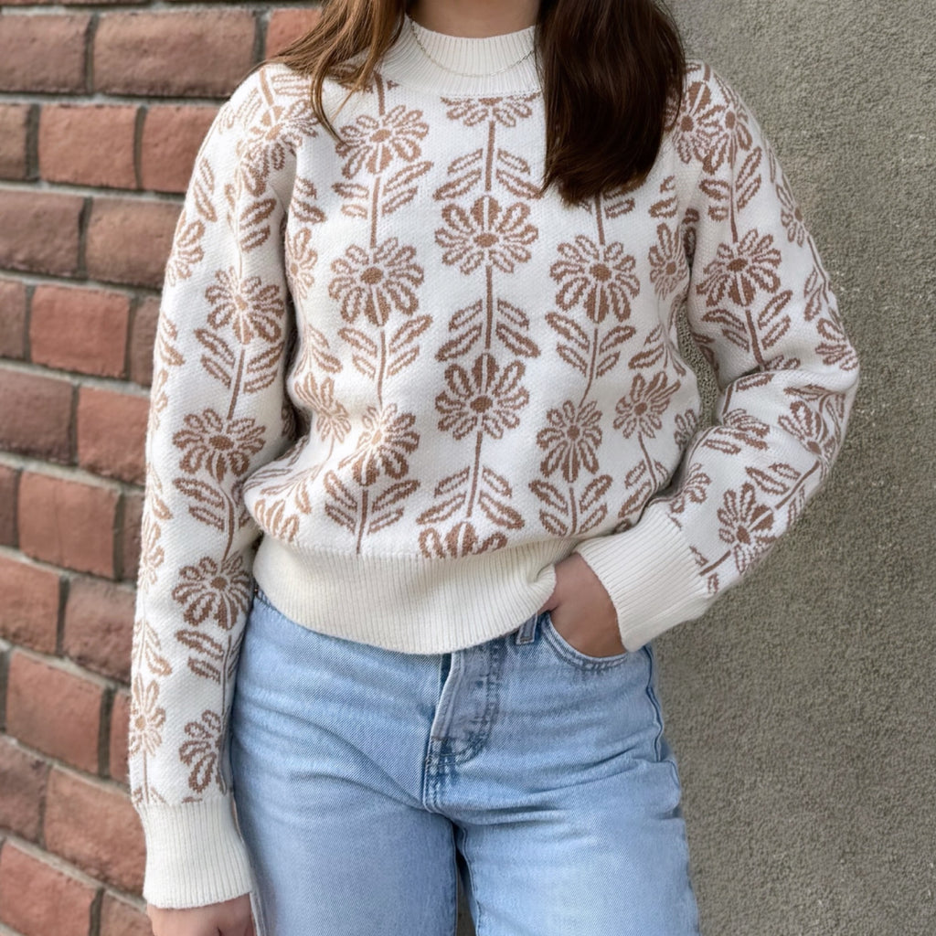 It Starts Now Floral Pattern Knit Sweater