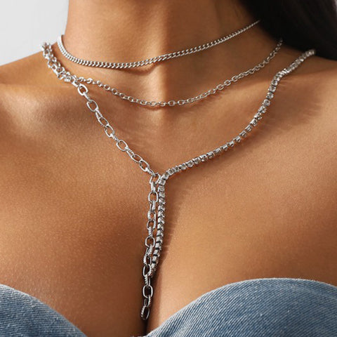 White Heart Layered Chain Necklace
