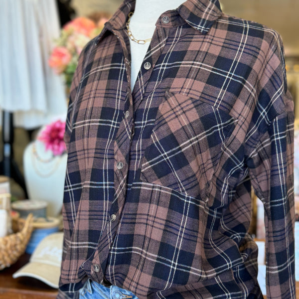 Won't Change My Heart Ultra Soft Oversized Flannel Brown