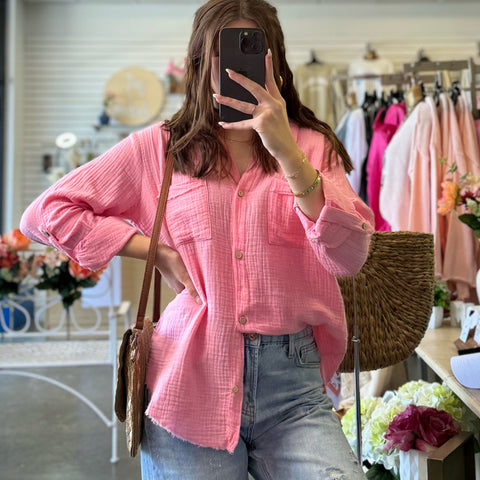 Coasting Through Solid Sleeve Top Hot Pink