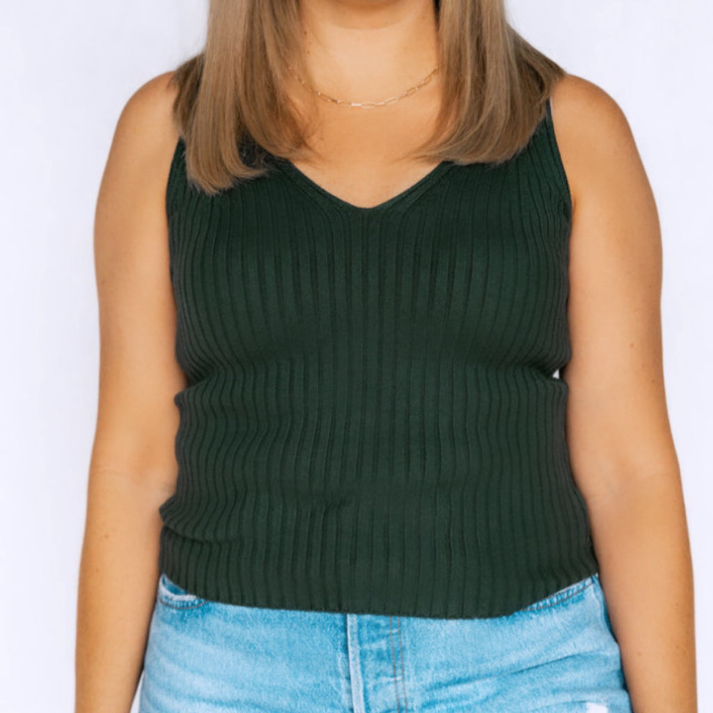 Make A Change Ribbed Sweater Top Hunter Green