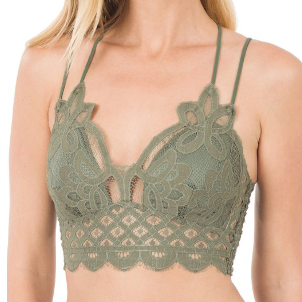 Crush On You Crochet Lace Bralette Olive