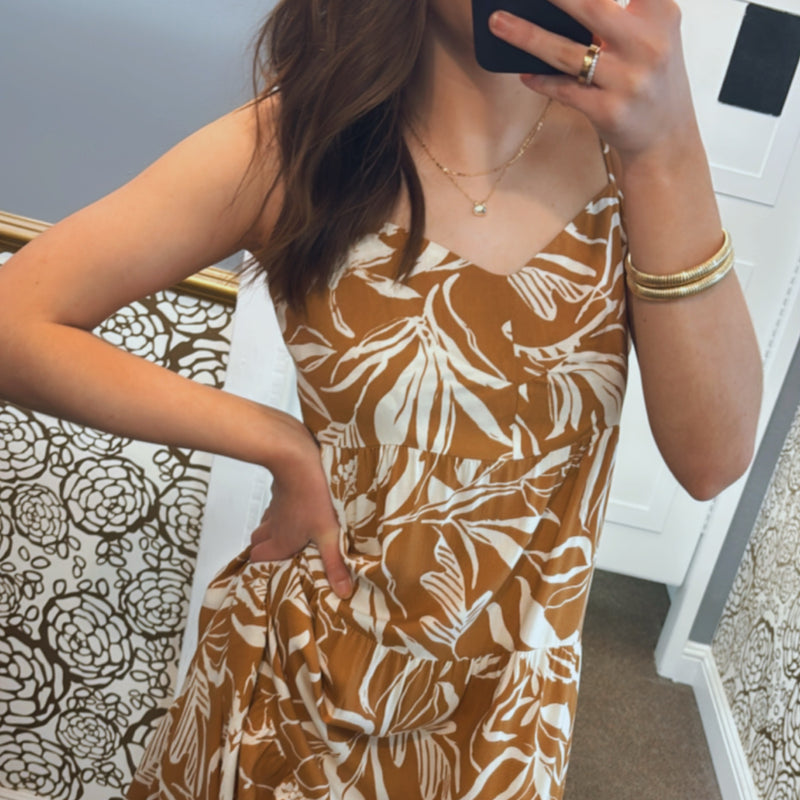 Tropical Escape Tropical Print Midi  Dress With Tie Back Detail