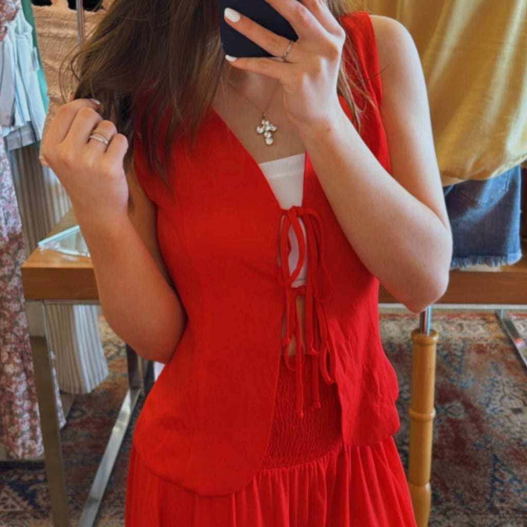 Just A Theory Tie Front Top Red