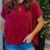 Holiday Hour Chenille Waffle Knit Top Burgundy
