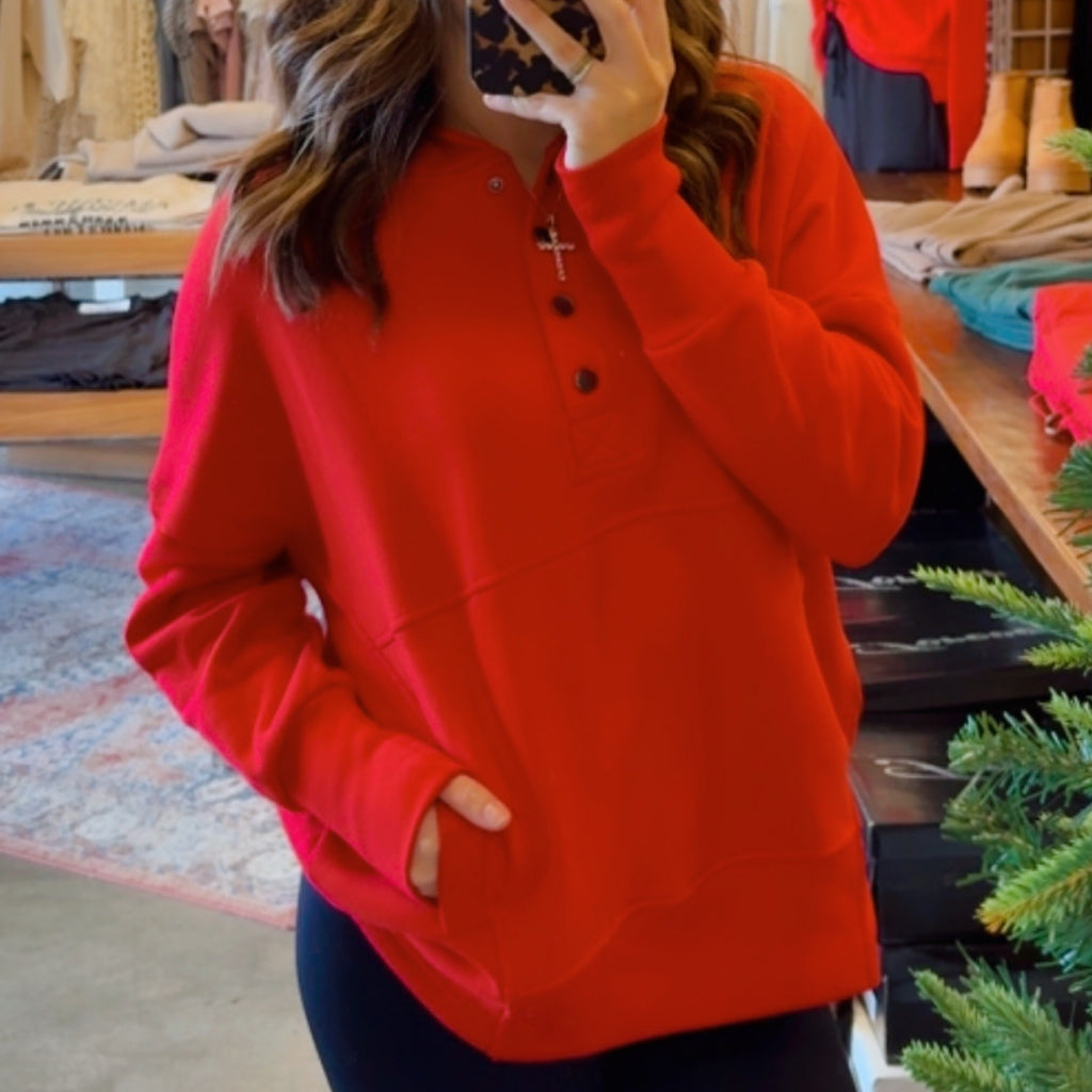 Holiday Joy Fleece Lined Hooded Button Collar Sweater