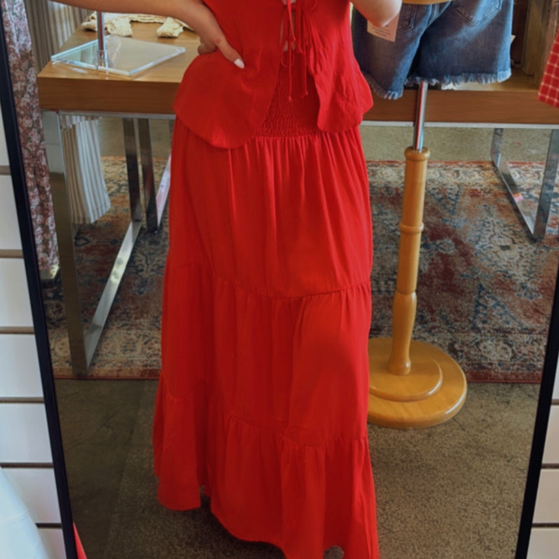Just A Theory Smocked Waistband Skirt Red