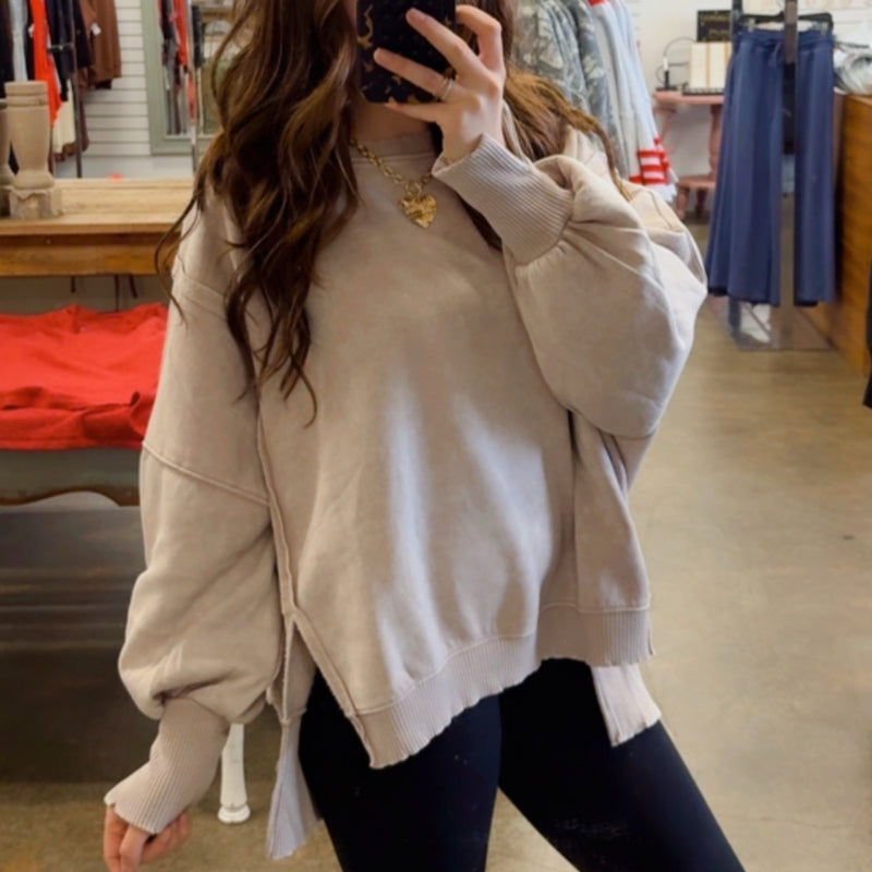Acid Wash Hi-Low Sweatshirt Mocha