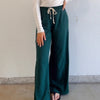 Hazel Waffle Knit Drawstring Waistband Bottoms Dark Green
