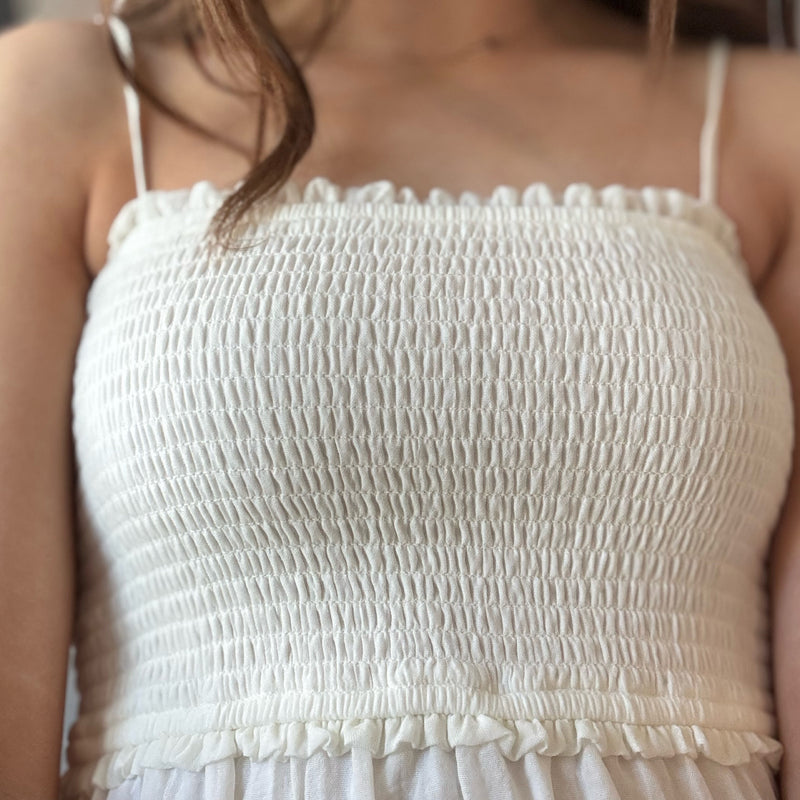 Here An There Midi Dress With Smocked Bodice White