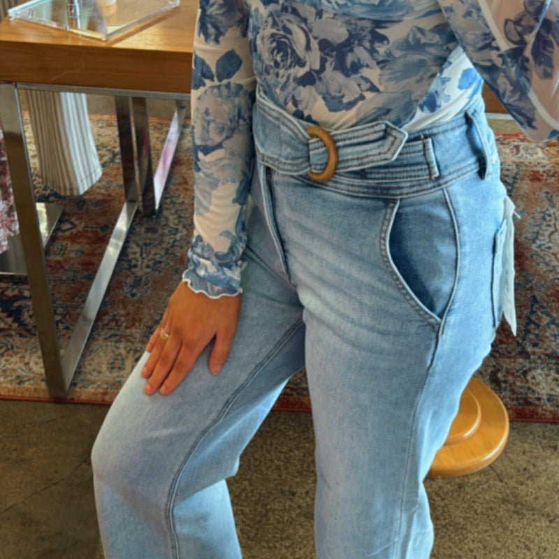 Risen High Rise Tummy Control Denim With Belt