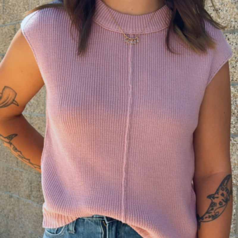 You And I Sleeveless Crewneck Knit Sweater Top Pink