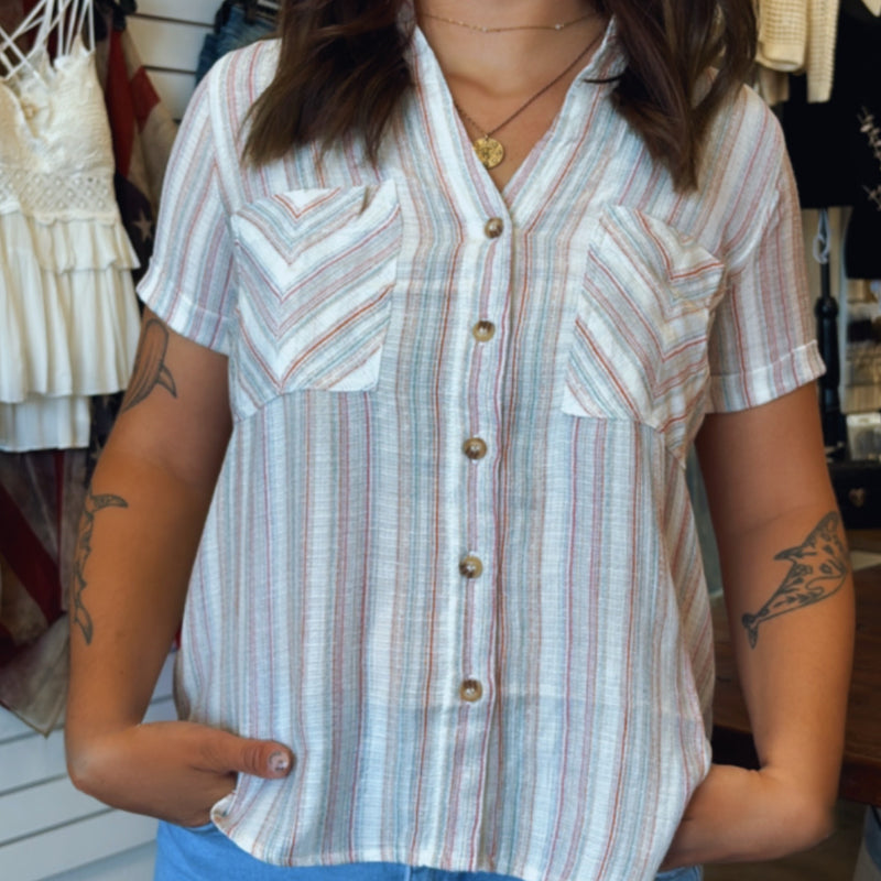 Imagine If Multi Color Short Sleeve Top