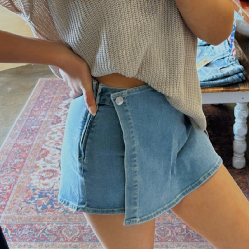 Life Lately Wrap Front Denim Skort
