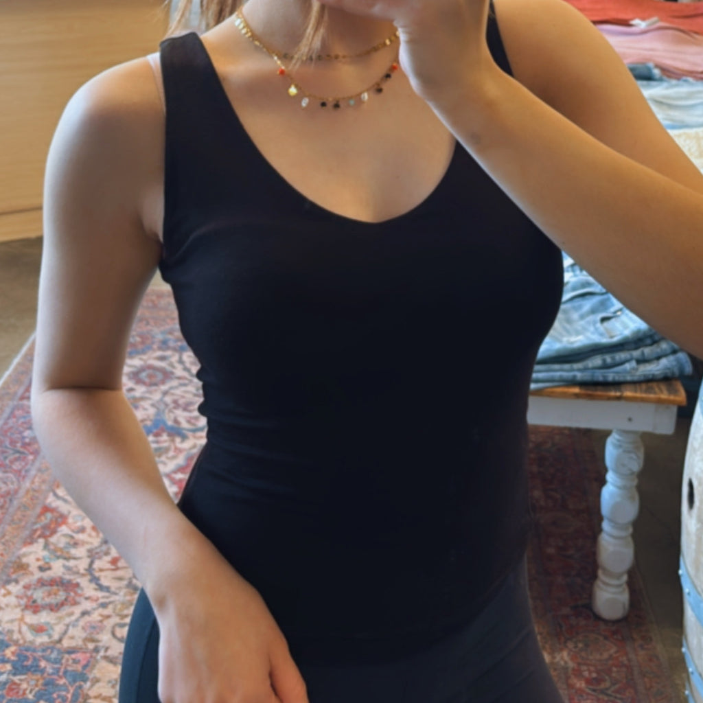 Sunny Days Double Layered V-neck Top Black