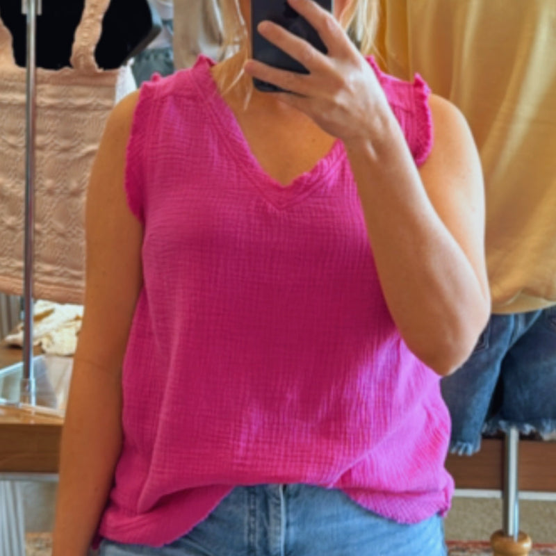 Double Gauze Raw Edge Top