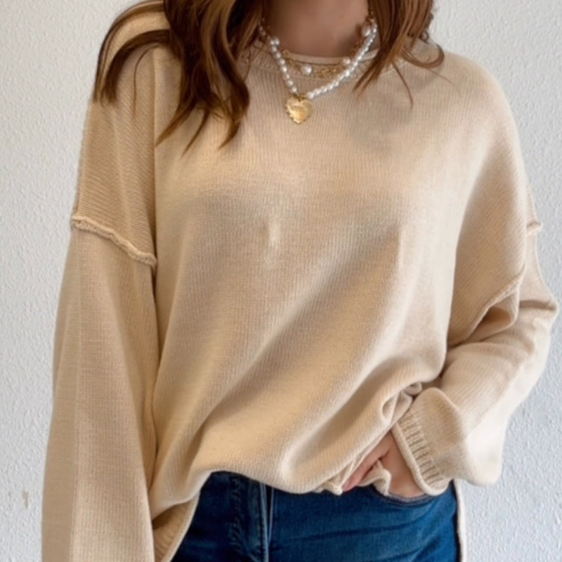 Izzy Long Sleeve Raw Edge Sweater Oatmeal