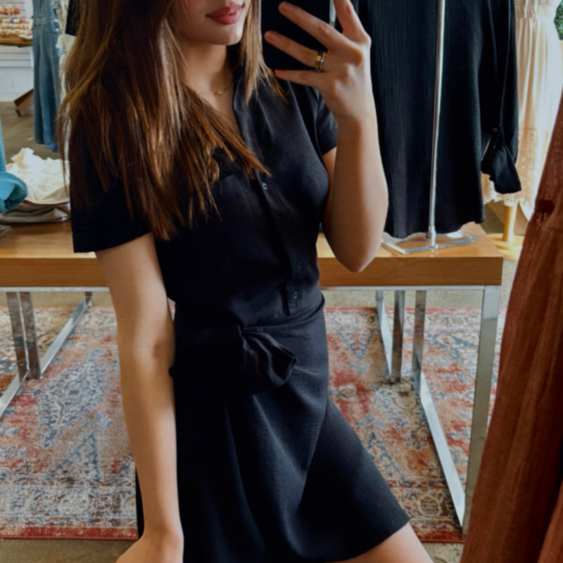 Off To Brunch Linen Side Tie Mini Dress