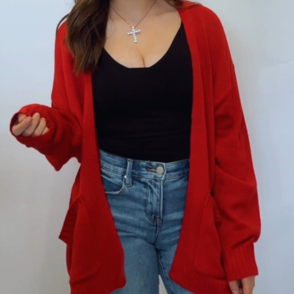Kinzy Oversized Open Front Cardigans With Pockets