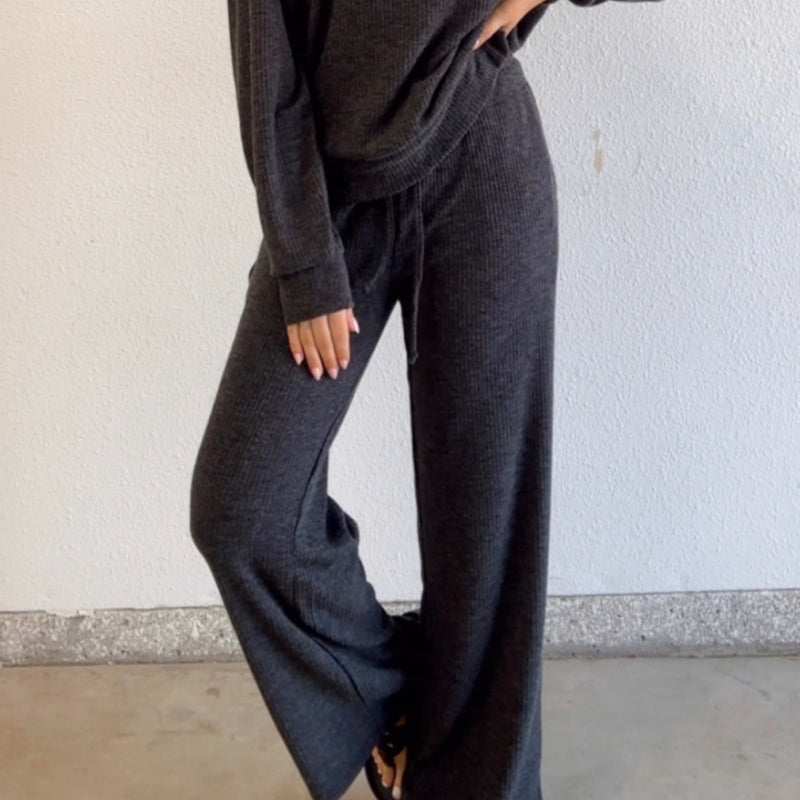 Ribbed Drawstring Pants Black