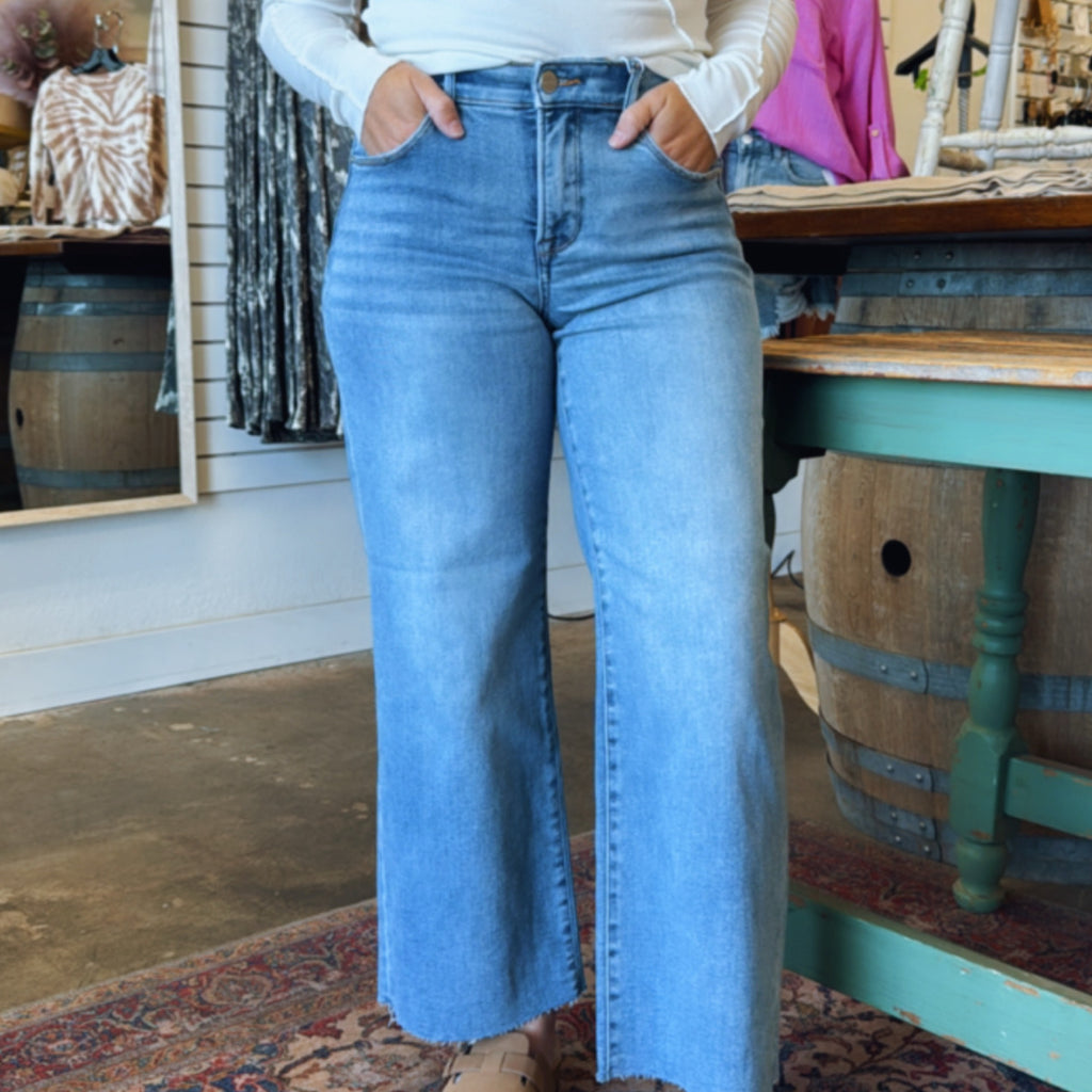 Risen Tummy Control Elastic Band Mid Rise Crop Wide