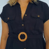 Just Us Collared Button Down Midi Dress With Belt