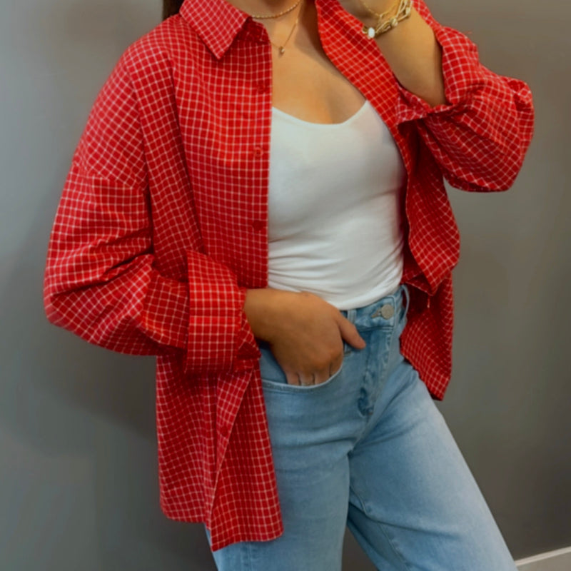 One Day At A Time Button Down Top Red