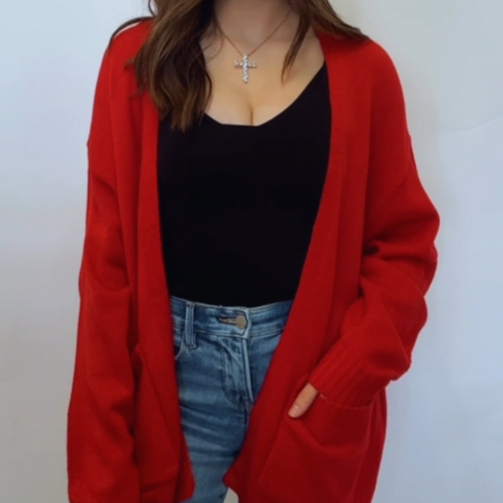 Kinzy Oversized Open Front Cardigans With Pockets