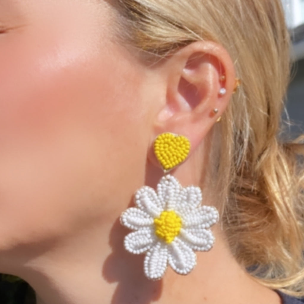 Seed Beaded Flower Drop Earrings