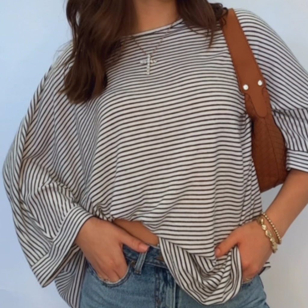 The Amber Dolmen Sleeve Stiped Top Black