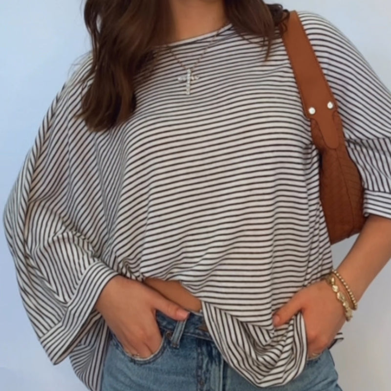 The Amber Dolmen Sleeve Stiped Top Black