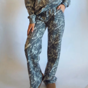 Wink Exclusive Camo Print Mid Rise Pants Olive