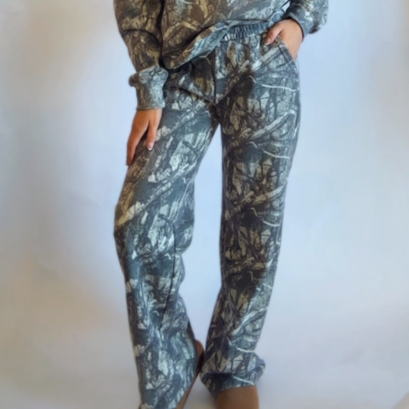 Wink Exclusive Camo Print Mid Rise Pants Olive