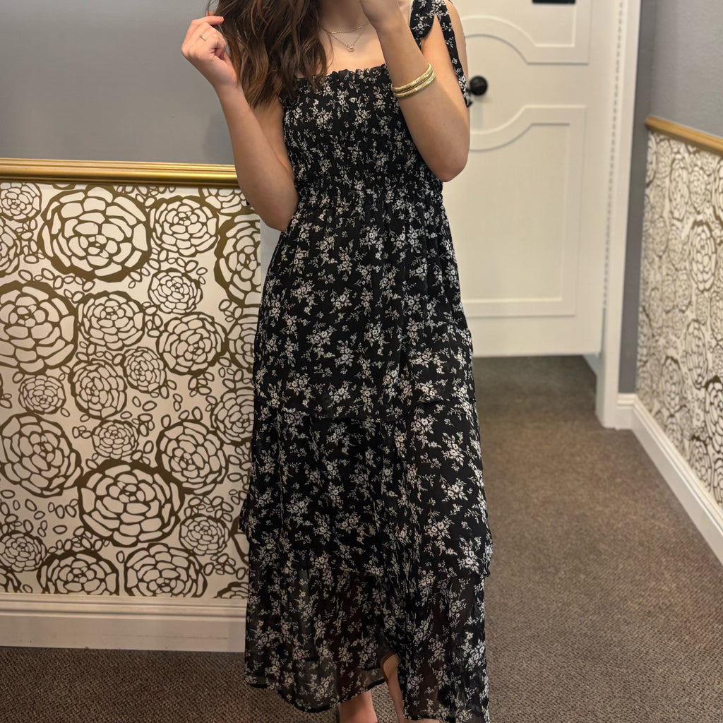 Follow Along Floral Print Dress Black
