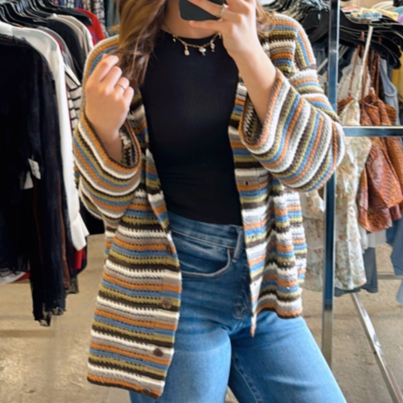 Laney Mulitcolor Stripe V neck button front Cardigan