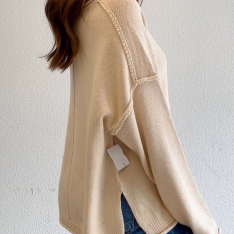 Izzy Long Sleeve Raw Edge Sweater Oatmeal