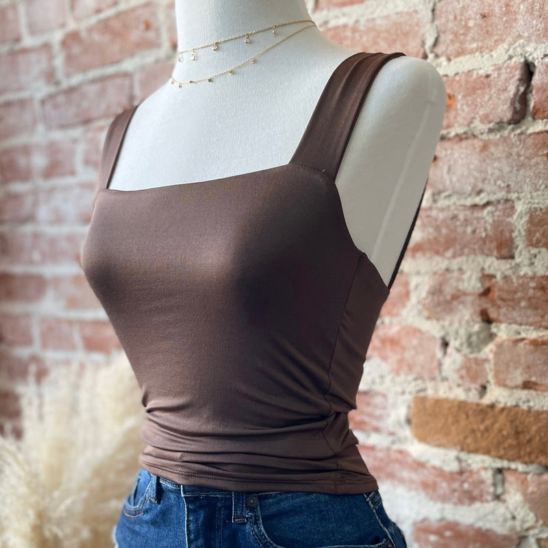 Go Out Double Layered Square Neck Top Mocha
