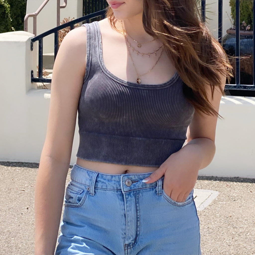 Where Have You Been Ribbed Crop Top Ash Grey