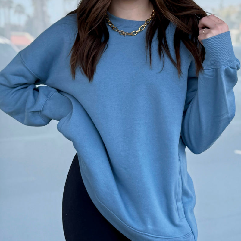 I Can't Forget Hi Low Sweater With Pockets Blue