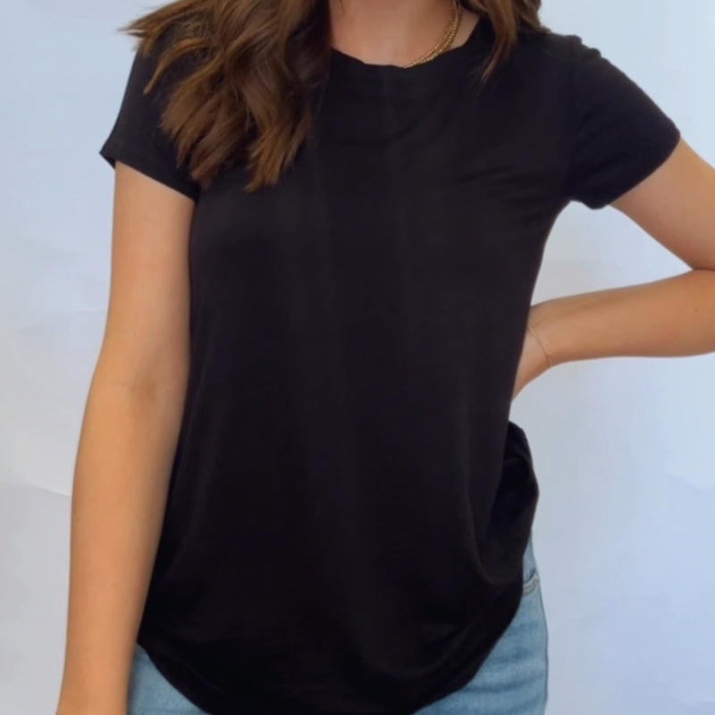 Weekend Flowy Round Hem Top Black