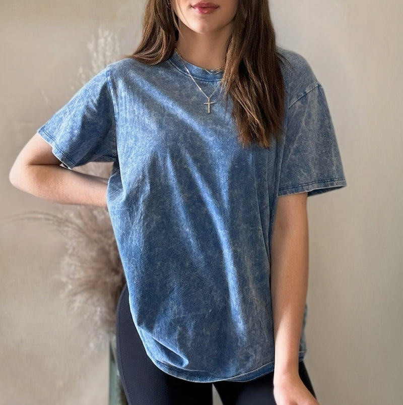 On The Way Acid Washed Basic Tee Blue