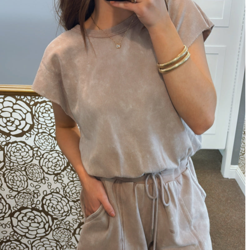 Active Vibe Washed Romper W/ Cutout Back