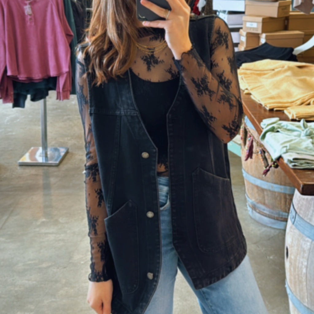 Let's Be Friends Denim Vest Black