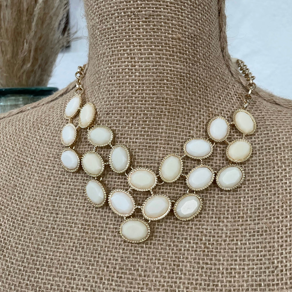 Gold Tone Matt White Necklace With Earrings