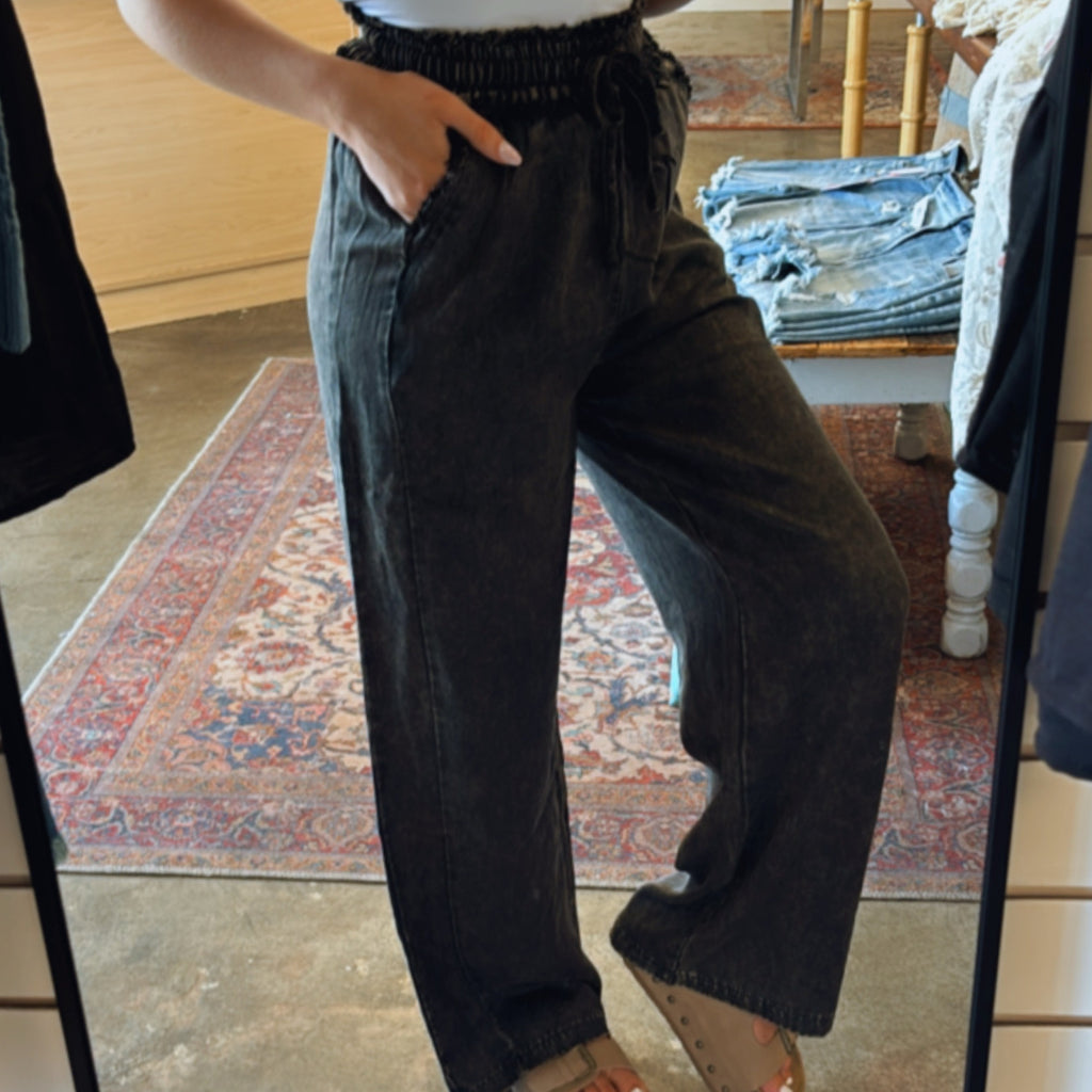 Braxton Acid Washed Tencel Wide Leg Pants