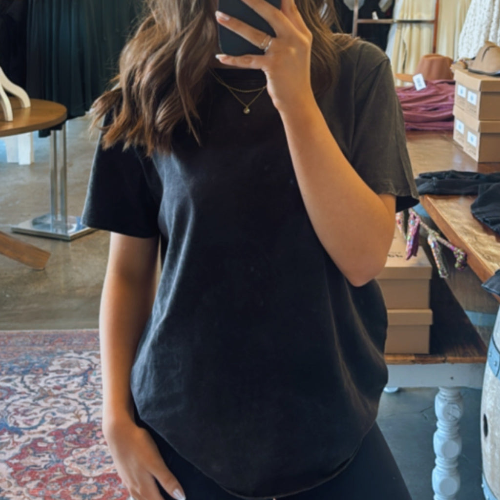 On The Way Acid Washed Basic Tee Black