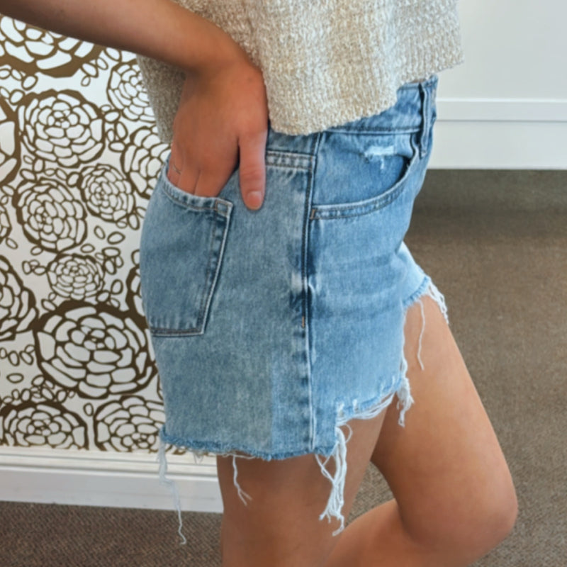 Distressed Hem Denim Shorts
