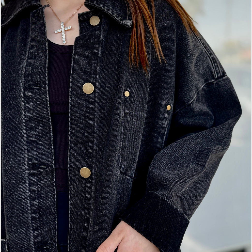 Xander Over Sized Denim Jacket Washed Black