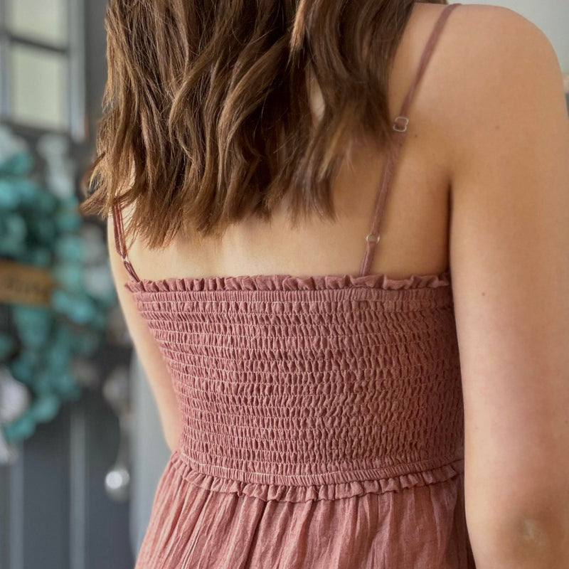 Here An There Midi Dress With Smocked Bodice Apricot